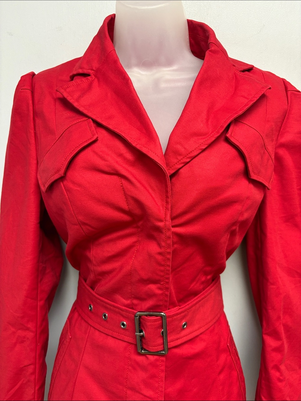 Kenneth Cole New York Red Belted Trench Coat Jacket Size M - Picture 2 of 13